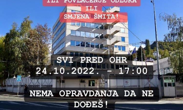 Novi protesti ispred OHR-a: “Ili povlačenje odluka ili smjena Schmidta”