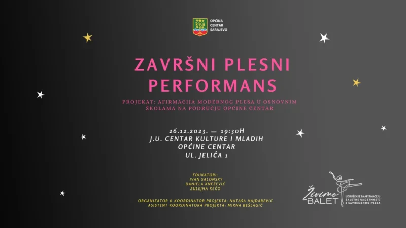 Plesni performans mladih 26. decembra u Centru za kulturu “Jelićeva”