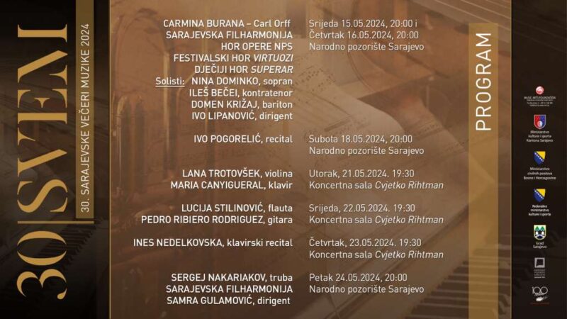 Festival Sarajevske večeri muzike ove godine obilježava svoj 30. jubilej