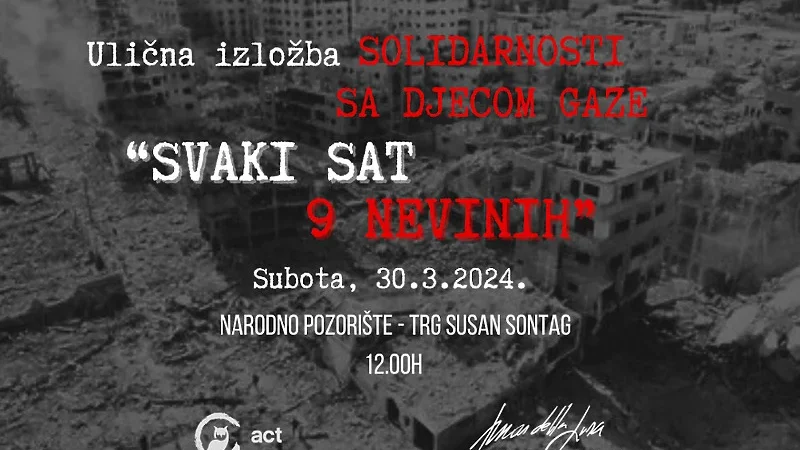 Sarajevo: U subotu performans kojim se poziva na prestanak ubijanja naroda u Gazi